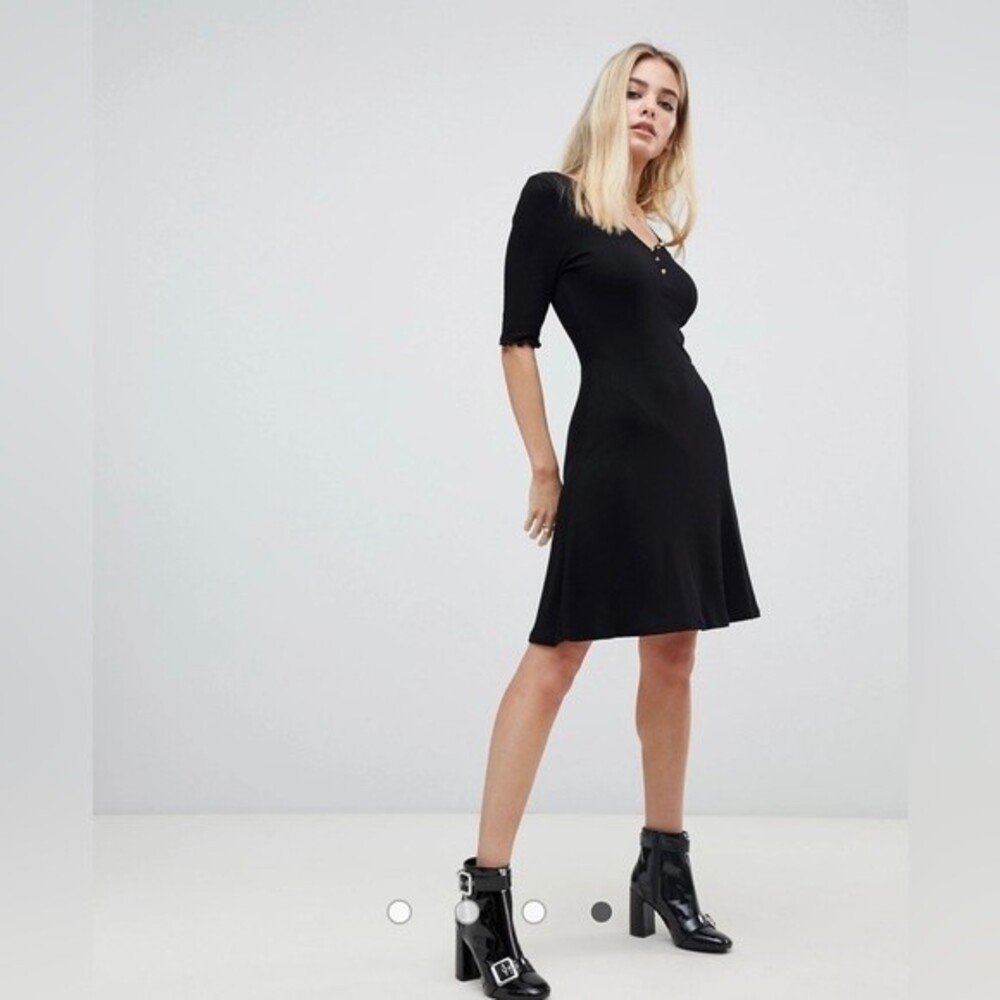 ASOS black ribbed dress with gold buttons size 2
